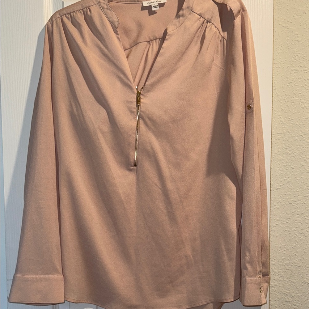 Calvin Klein Light Pink Blouse with Gold Accent